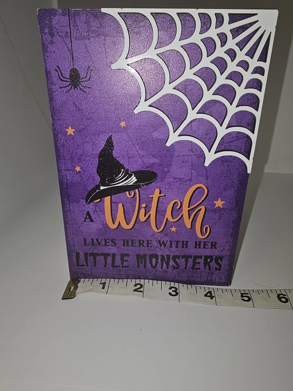 'A Witch Lives Here With Her Little Monsters' Halloween Wooden Sign - New